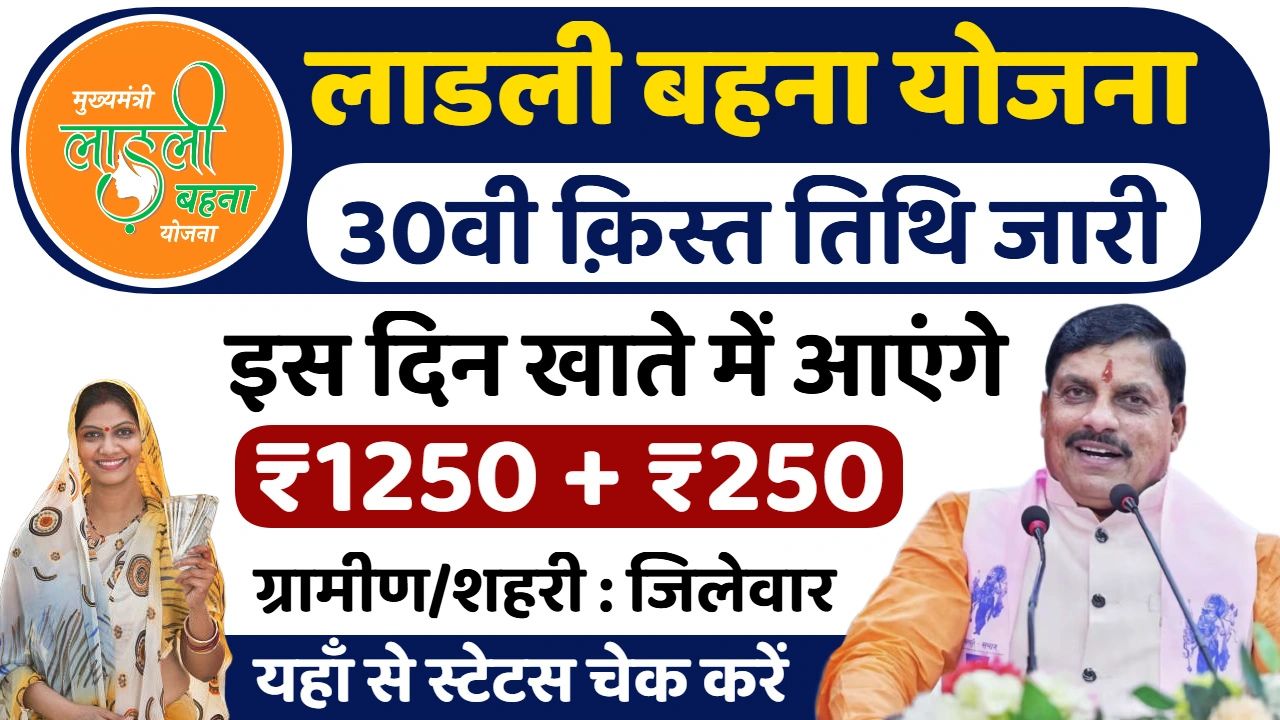 Ladli Behna Yojana 30th Installment: लाडली बहना योजना की 30वीं किस्त जारी 1500 रुपए